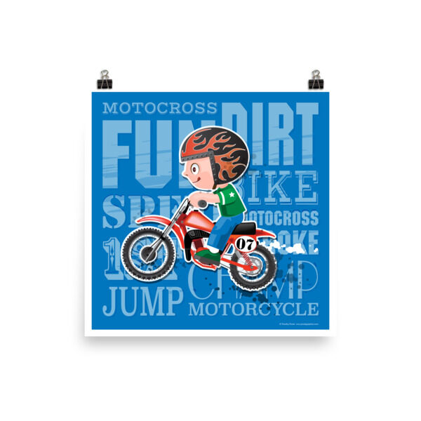 Dirtbike Boy Cartoon - Kid's Room Decor - Art Print