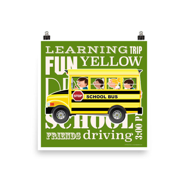 Yellow School Bus Cartoon - Kid's Room Decor - Art Print