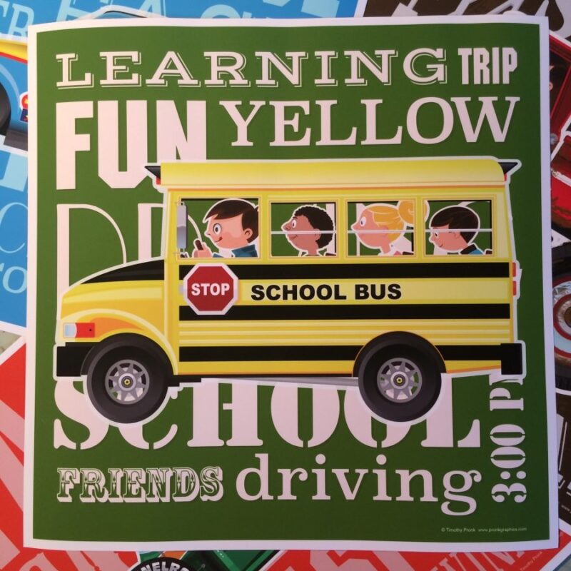 School bus art print - kids room decor
