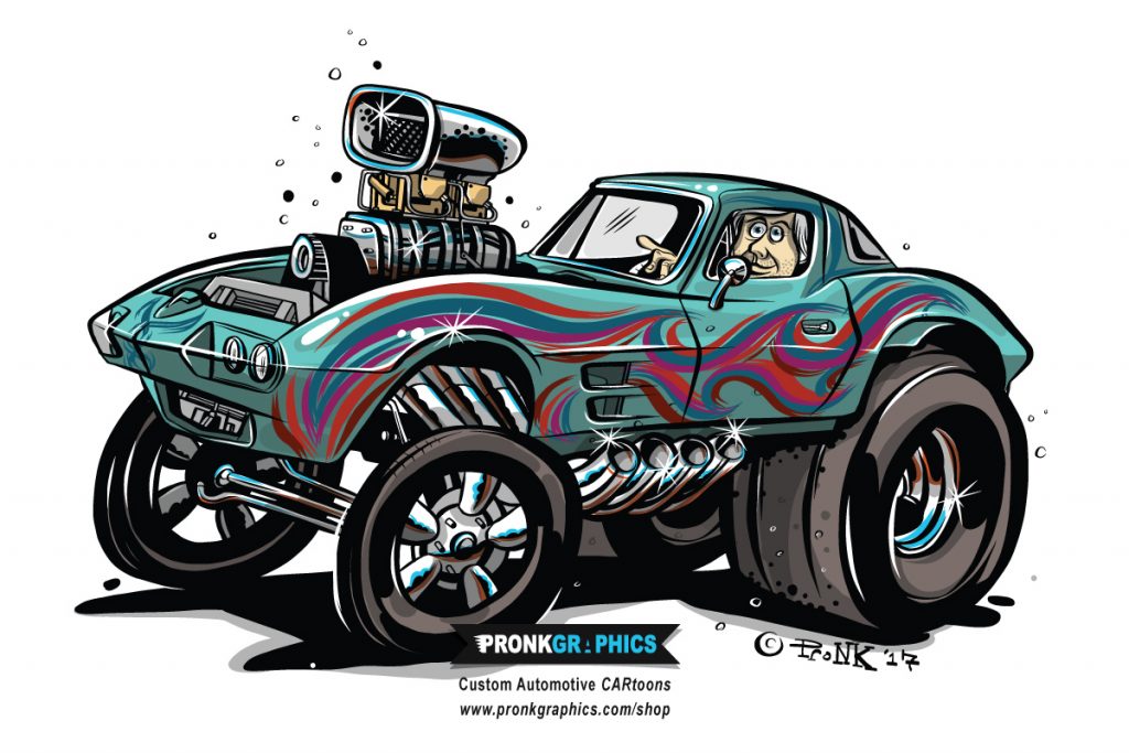 63 Corvette Hot Rod Cartoon - © Timothy Pronk - www.pronkgraphics.com