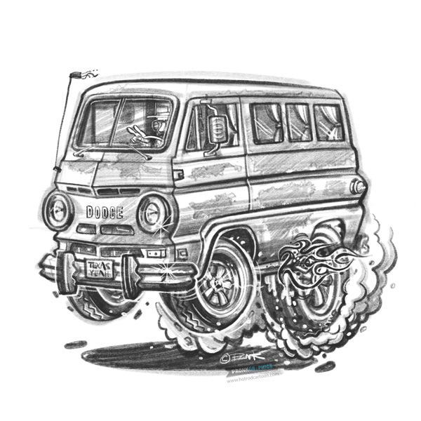 Hotrod Cartoon - 1965 Dodge A100 - ©Timothy Pronk