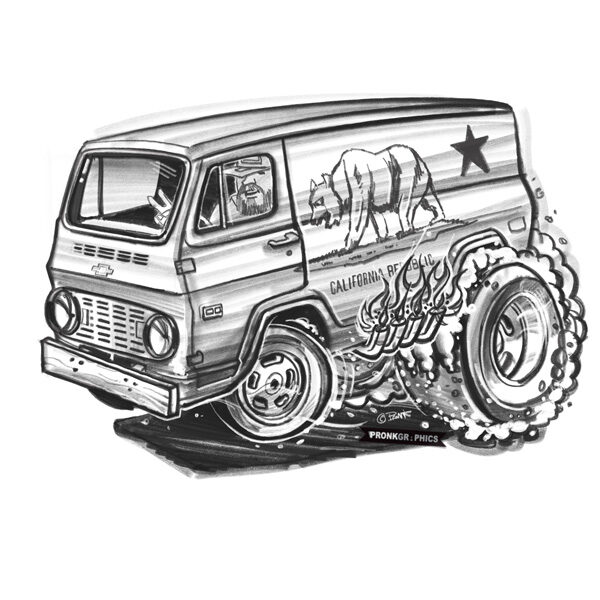 Hotrod Cartoon - 1968 Chevy G10 Van - ©Timothy Pronk