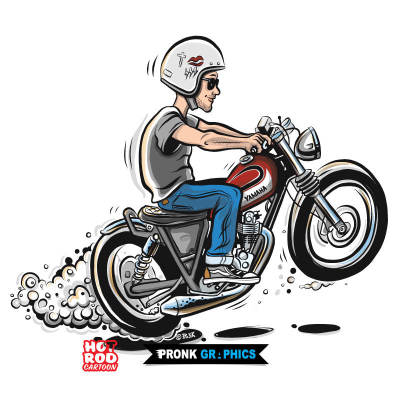 Yamaha Yard Build Motorcycle Hot Rod Cartoon