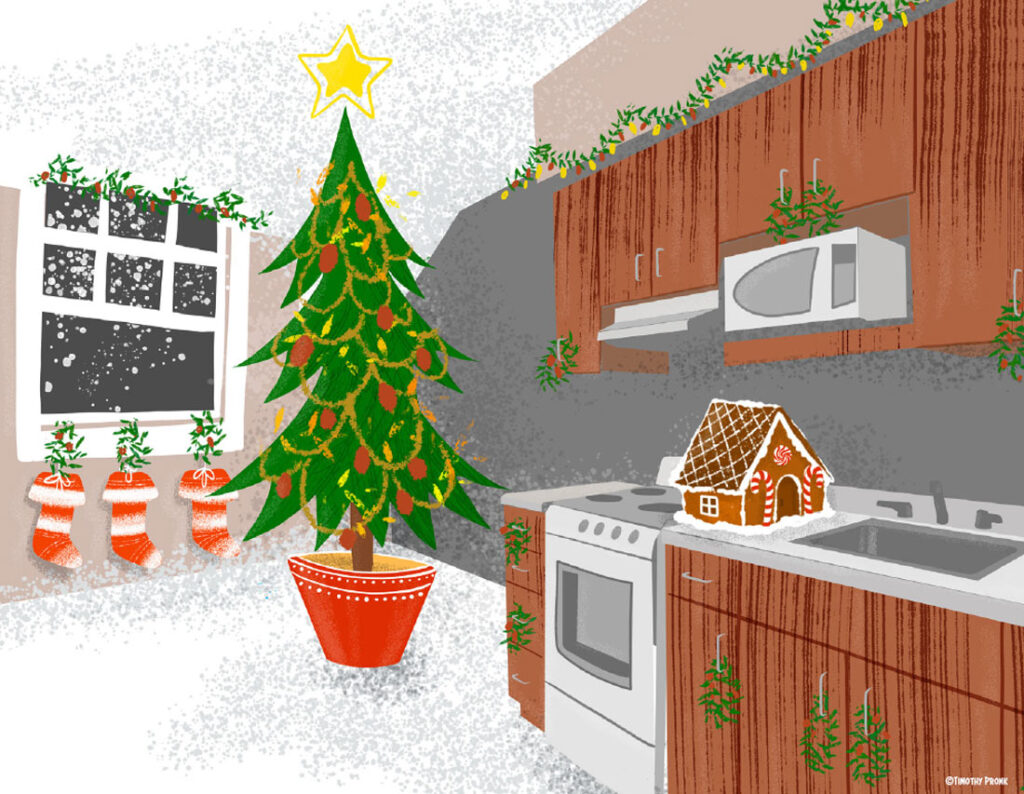 Stylized Interior Illustration for Christmas Greeting Card ©Timothy Pronk