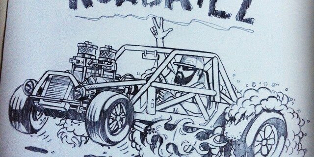 Hot Rod Roadkill Vette Kart cartoon drawing by Pronk Graphics