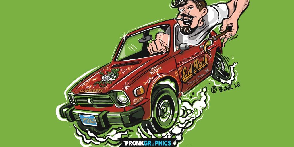 Ed Roth Honda Civic Hotrod Cartoon. Artwork © Timothy Pronk - www.pronkgraphics.com
